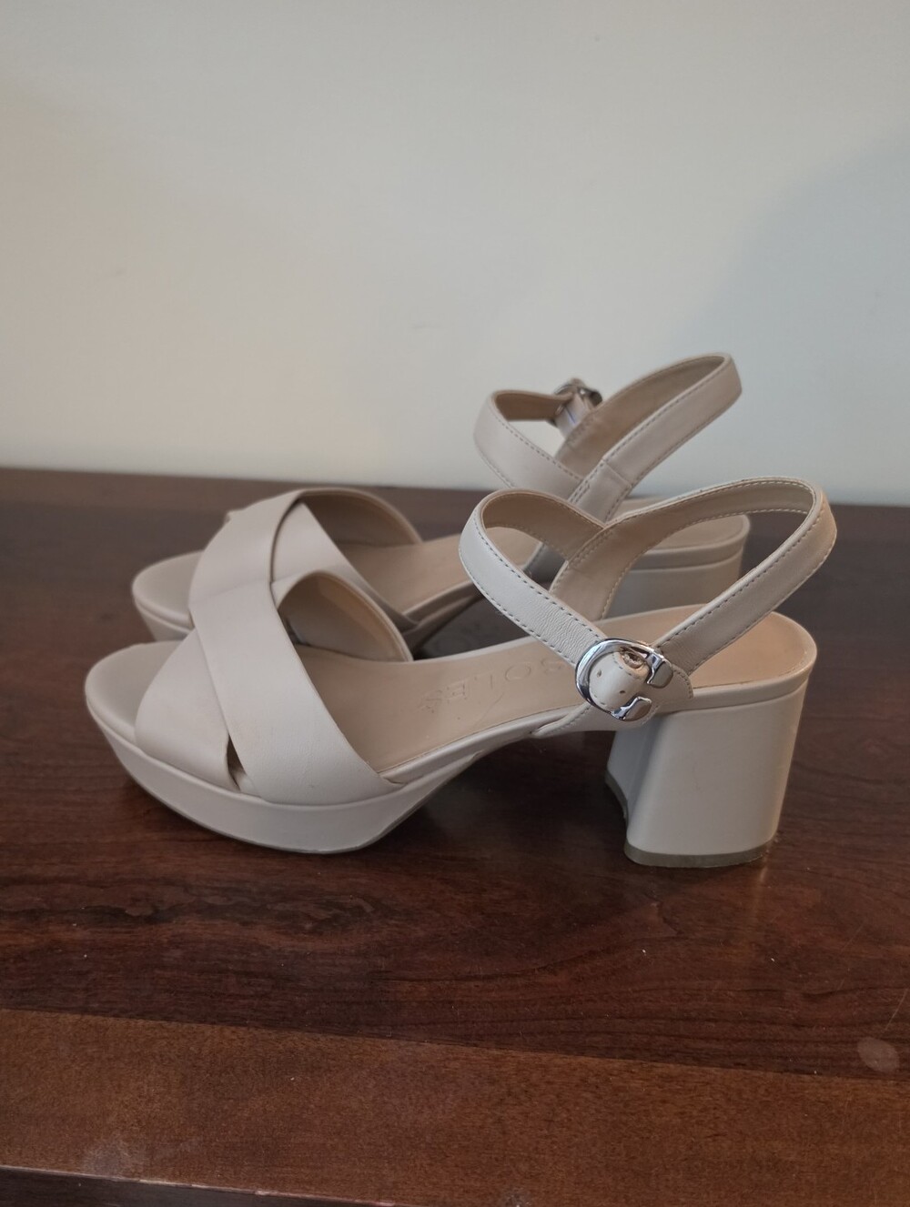 Women’s Aerosoles Tan / Cream Block Heel Sandals with Ankle Strap
